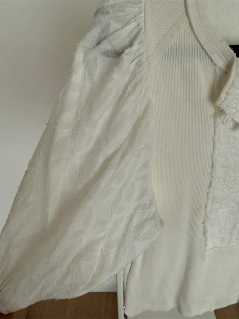 Anthropologie Ivory Textured Puff-Sleeve Henley Top